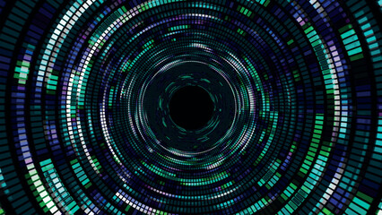 Abstract digital background. Big data visualization. Circular rotations of a fantastic circle of colorful particles, beautiful colored spiral, elegant particles background. 3D vector illustration.