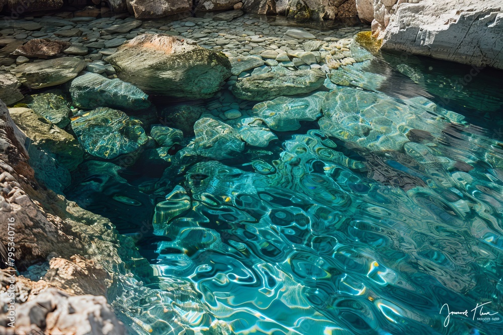 Sticker Crystal-clear water of a natural spring bubbling up from the ground