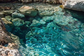 Crystal-clear water of a natural spring bubbling up from the ground