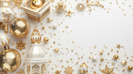 top-view-on-islamic-ramadan-kareem-and-new-year-decorative-elements-white-background2 Generative AI