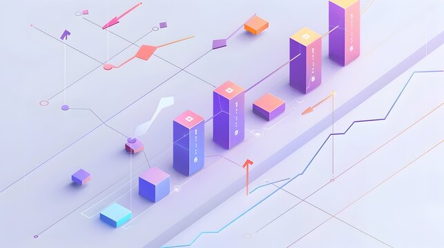 Economic Trends Visualized Through a Stylish Isometric 3D Line Graph