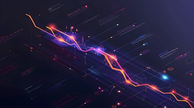 Isometric 3D Line Graph Illustrating Dynamic Economic Trends Over Time