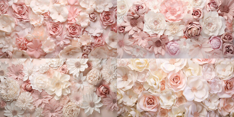 Soft blush pink and champagne-colored flowers creating an elegant seamless backdrop.