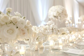 Fototapeta na wymiar Elegant wedding venue decor against a soft transparent white surface, evoking timeless romance