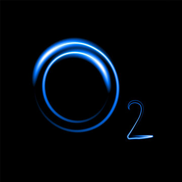 Vector isolated illustration of oxygen formula with neon effect.