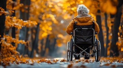 Autumn Solitude in Motion, of a elderly woman in a wheel chair