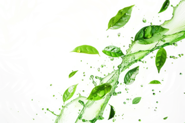 Serene green tea splash, delicate aroma in crisp white space