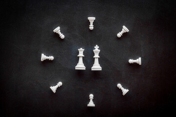 Chess pieces top view. Competition in business or business strategy concept