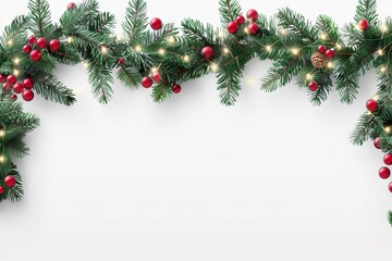 Fototapeta na wymiar Festive Christmas garland against a transparent white canvas, adding holiday charm to designs