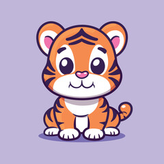 Obraz na płótnie Canvas Cute tiger cartoon illustration flat vector art