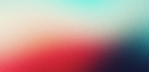 Grainy gradient background teal orange red blue retro noise texture summer banner poster backdrop design © Enso