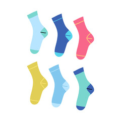 Cartoon Color Clothes Male Socks Set Concept Flat Design Style Isolated on a White Background. Vector illustration