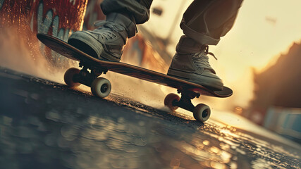 skateboarder doing skate tricks on the road, close up of skateboarder - obrazy, fototapety, plakaty