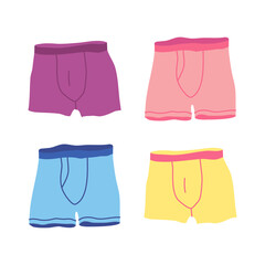 Cartoon Color Clothes Male Underwear Set Concept Flat Design Style Isolated on a White Background. Vector illustration