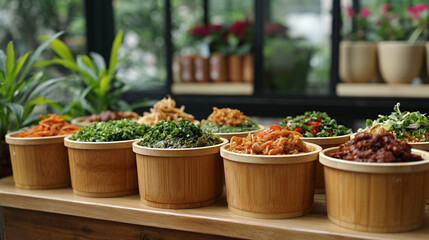 Healthy food in Bamboo Eco-Friendly kitchen  Containers biodegradable and compostable