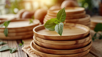 Fototapeta premium set of Bamboo Eco-Friendly kitchen utensils biodegradable and compostable