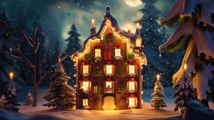 Fototapeta premium Animated 3D advent calendar with doors opening to reveal daily surprises