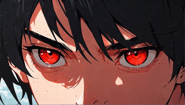 red eyes guy anime cartoon close-up from Generative AI