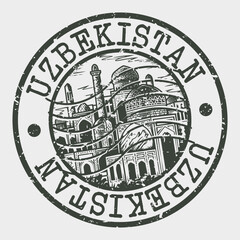 Uzbekistan, Stamp Postal. Silhouette Seal. Passport Round Design. Vector Icon. Design Retro Travel. National Symbol.	
