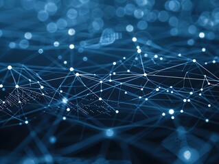 Obraz premium A glowing blue network of interconnected nodes and lines.