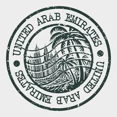 United Arab Emirates, Stamp Postal. Silhouette Seal. Passport Round Design. Vector Icon. Design Retro Travel. National Symbol.	

