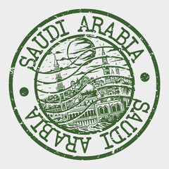 Saudi Arabia, Stamp Postal. Silhouette Seal. Passport Round Design. Vector Icon. Design Retro Travel. National Symbol.	
