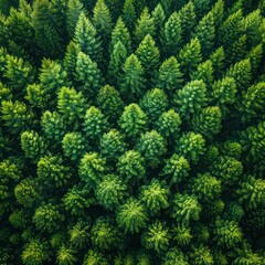 Aerial top view of green trees in forest