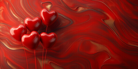 Schöne Herzen in rot zum Muttertag und Valentinstag im Querformat für Banner und als Druckvorlage, ai generativ