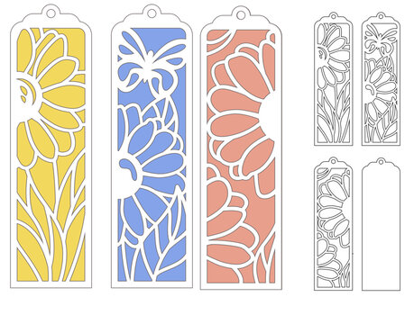 Layered panel with daysy flowers, Svg files for cricut, Floral bookmarks design