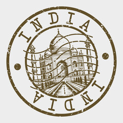 India, Stamp Postal. Silhouette Seal. Passport Round Design. Vector Icon. Design Retro Travel. National Symbol.	
