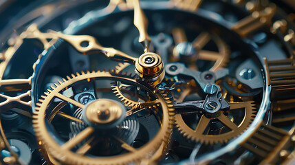 a close - up of a mechanical clock featuring a silver gear