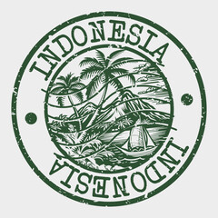 Indonesia, Stamp Postal. Silhouette Seal. Passport Round Design. Vector Icon. Design Retro Travel. National Symbol.	

