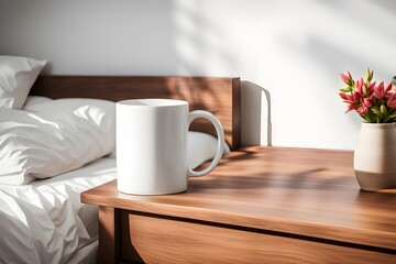 Fototapeta na wymiar White mug on wooden table