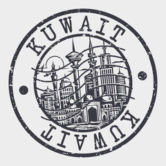 Kuwait, Stamp Postal. Silhouette Seal. Passport Round Design. Vector Icon. Design Retro Travel. National Symbol.	
