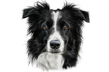 Loyal border collie with alert expression and fluffy coat, ideal for working dog designs