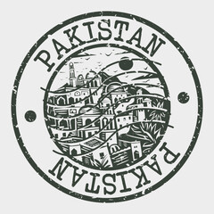 Pakistan, Stamp Postal. Silhouette Seal. Passport Round Design. Vector Icon. Design Retro Travel. National Symbol.	
