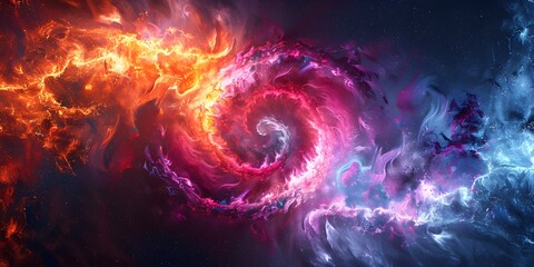 Cosmic Spiral Wave of Neon Energy and Vibrant Digital