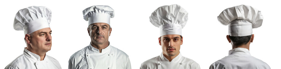 Collection of chefs in a chef's hat isolated on transparent background. 