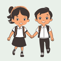 Fototapeta premium Girl and boy hand drawn vector illustration. Cute children holding hands.