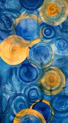 Layers of blue and yellow circles - Abstract watercolor rings