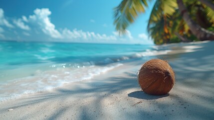 Luxurious tropical landscape. White sand with palm trees and azure sea. A heavenly place to relax. Beautiful exotic summer beach background for design. - obrazy, fototapety, plakaty
