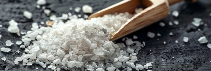pile or raw silica crystals with a wooden scoop