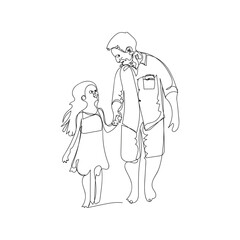 father and daughter one line art design. father and daughter outline design style 