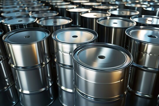 rows of shiny new tin barrels 