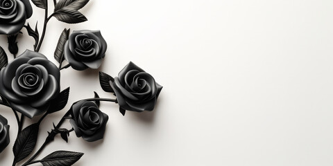 black rose on white background,copy space	

