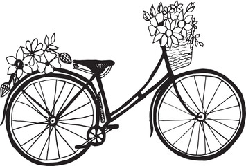 Obraz premium Bicycle with a basket and flowers