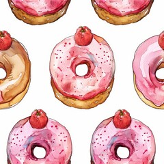 seamless Watercolor Dessert Pattern. cute watercolor cupcake donuts, cake patterns for wallpapers, fabrics, textiles, and banners.