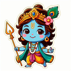 Lord Krishna kid cartoon character sticker