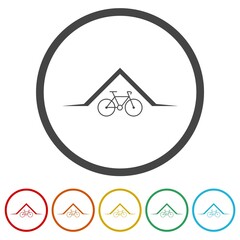 Park bicycle area place icon. Set icons in color circle buttons