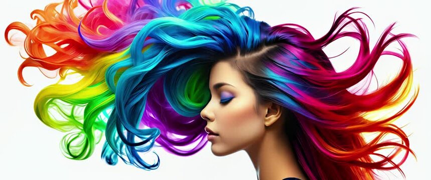 Portrait of a girl with flowing colorful hair